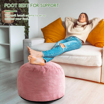HIGOGOGO Round Stuffed Pouf Ottoman, Corduroy Poufs with Foam Chunk Filling, Furry and Fluffy Pouf