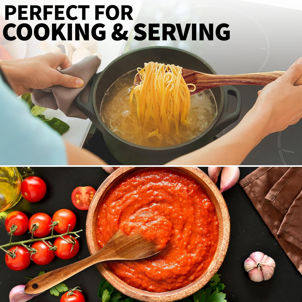 Zulay Kitchen 6-Piece Wooden Cooking Spoons Set – Heat-Resistant, Smooth Teak Utensils with Comfort