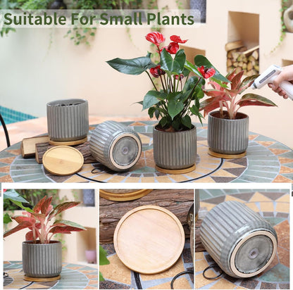 TAMAYKIM 5.25 Inch Ceramic Plant Pots with Drainage Holes and Saucers, Modern Flower Pots with