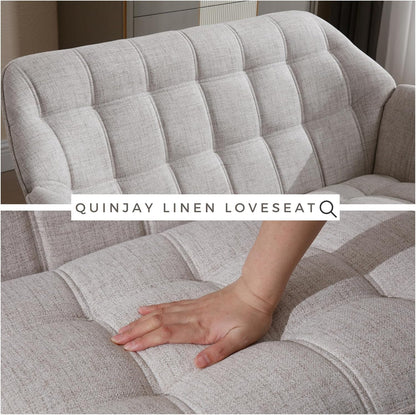 48" Small Loveseat Sofa, Modern Linen Fabric Mini Sofa Couch 2-Seater Love Seat with Quilting Backs