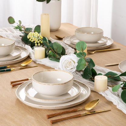 AmorArc Ceramic Dinnerware Sets, Wavy Rim Stoneware Plates and Bowls Sets, Highly Chip and Crack