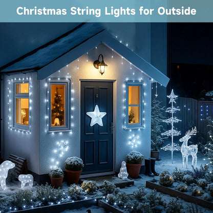SANJICHA 2-Pack Each 72FT 200 LED Solar String Lights Outdoor, Waterproof Solar Fairy Lights Silver