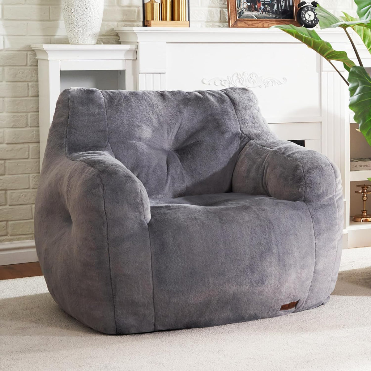 Hobestluk Bean Bag Chair for Adult Small Bean Bag Chairs with Arms Furry Beanbag Chair with Foam