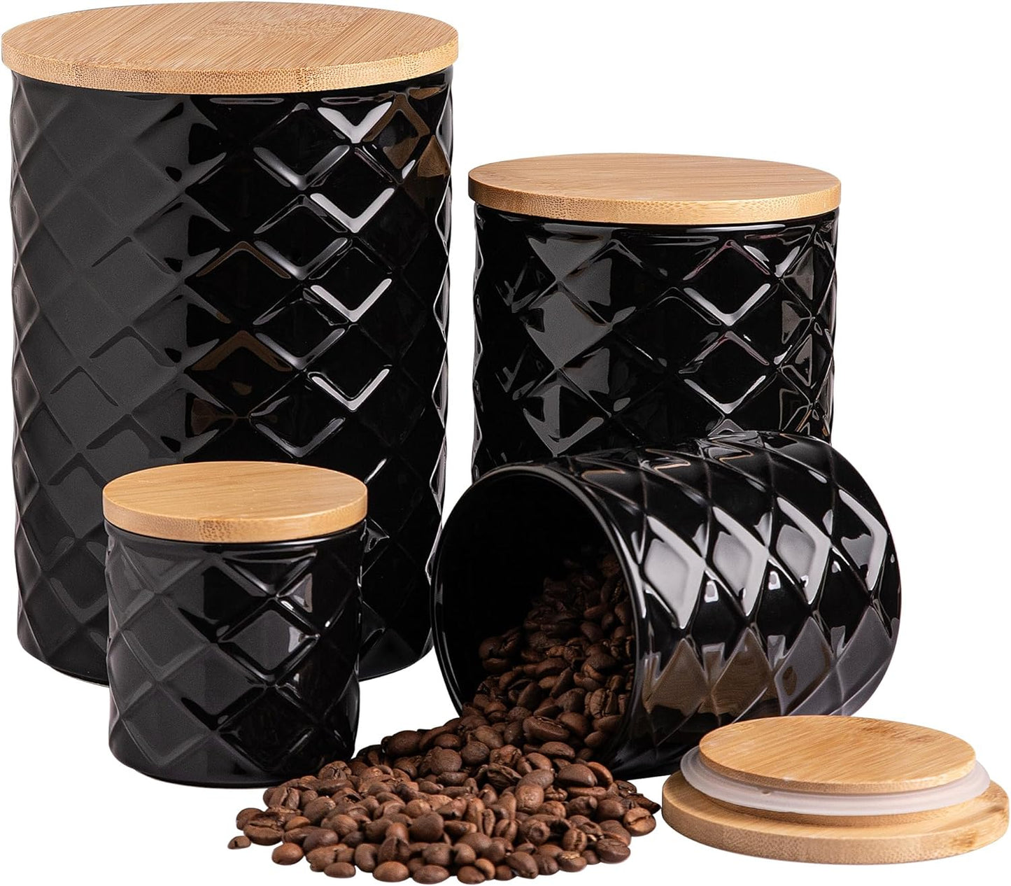 Sweejar Ceramic Canisters Sets for Kitchen Countertop, Relief Food Storage Jar with Bamboo Lid