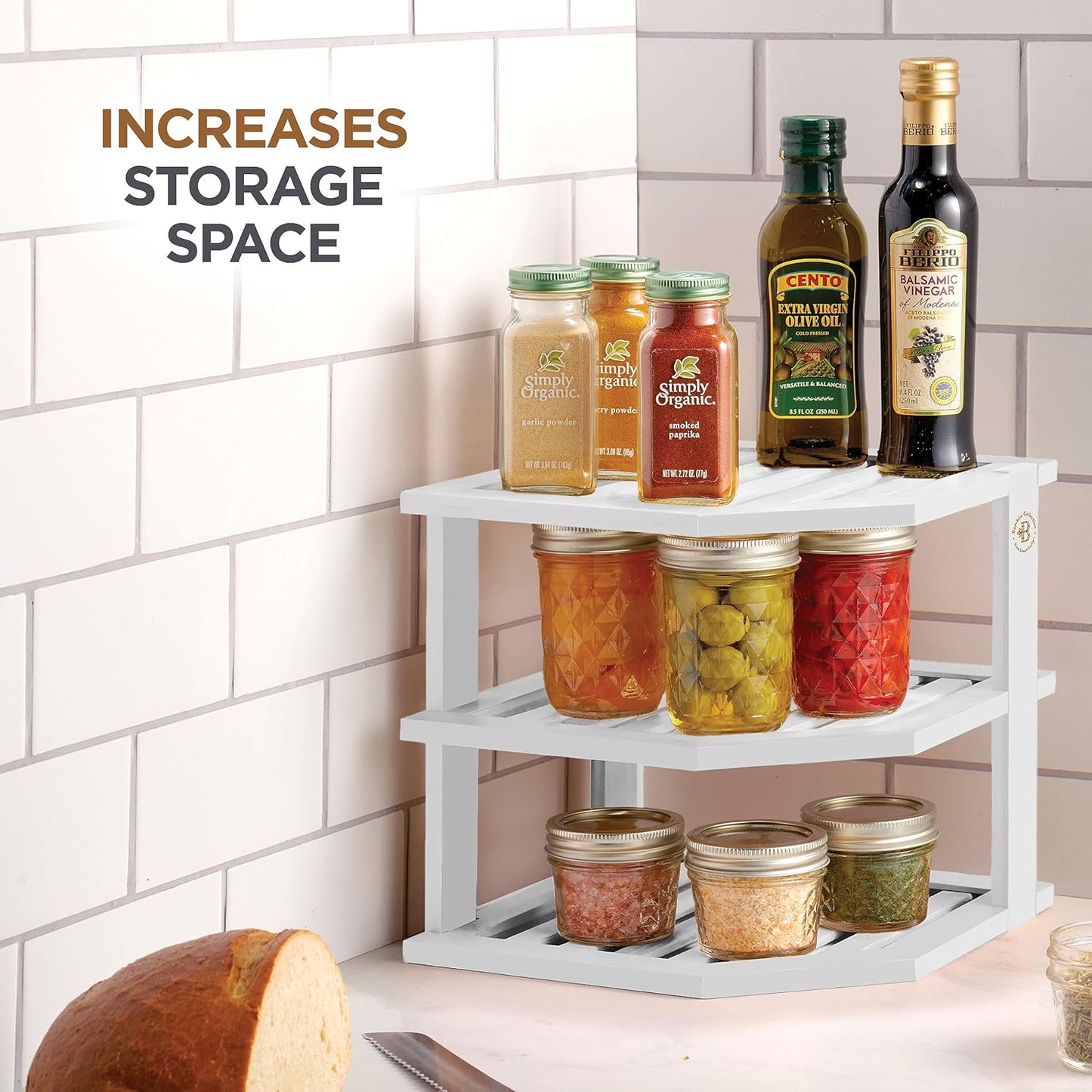 Cabinet Organizer Shelf - Bamboo Corner Rack for Kitchen Counter, Cabinet Space Saver for Plates