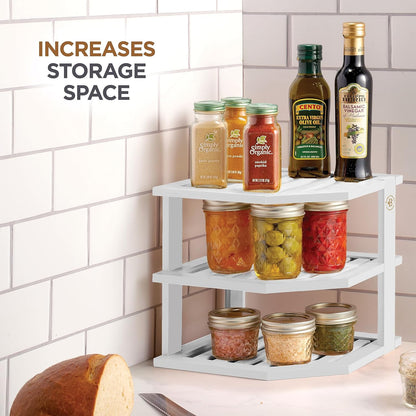 Cabinet Organizer Shelf - Bamboo Corner Rack for Kitchen Counter, Cabinet Space Saver for Plates