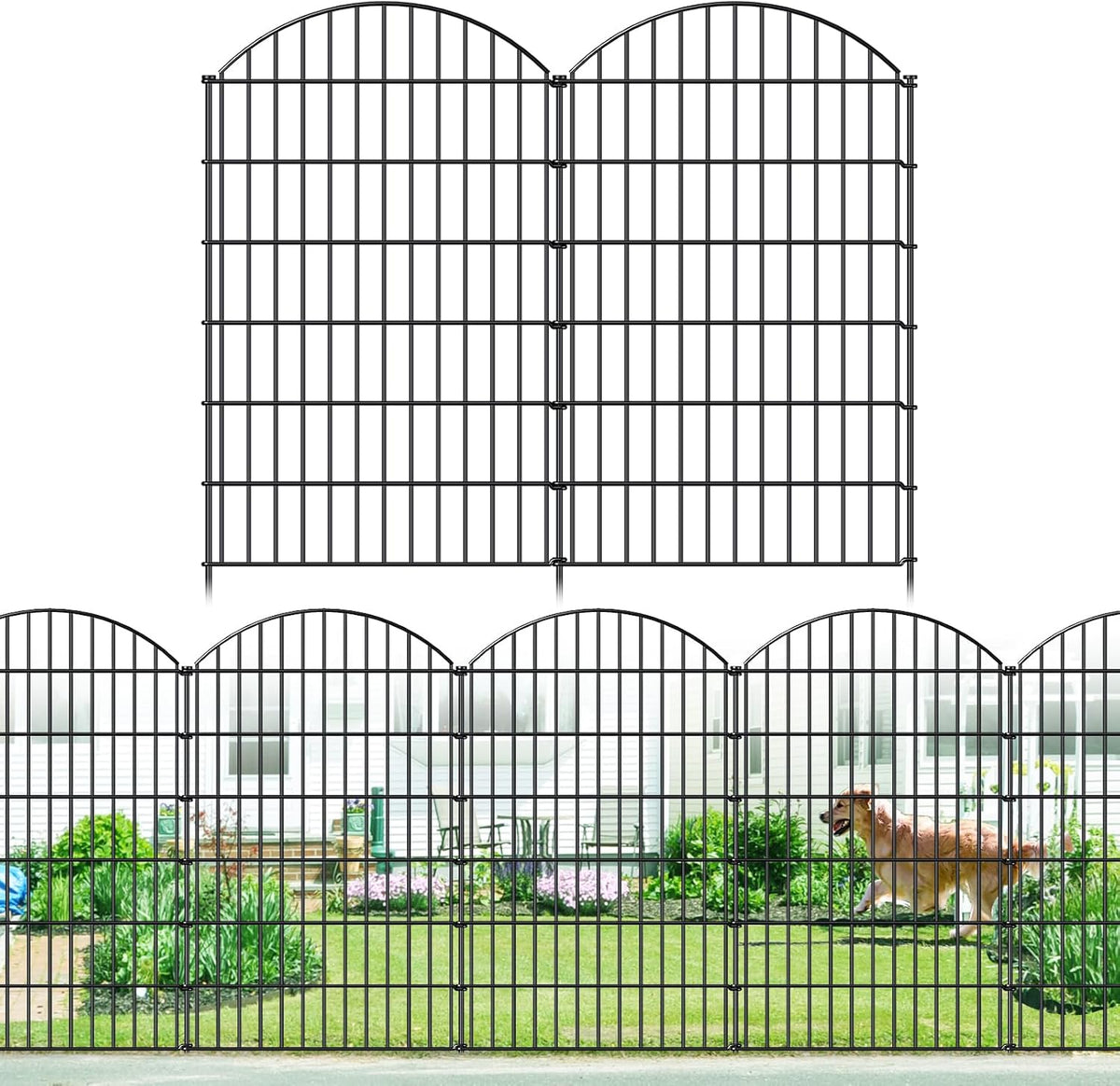 Metal Garden Fence 48in (H) x 12.7ft (L), 5 Panels + 6 Stakes Dog Fence Border Fence Animal