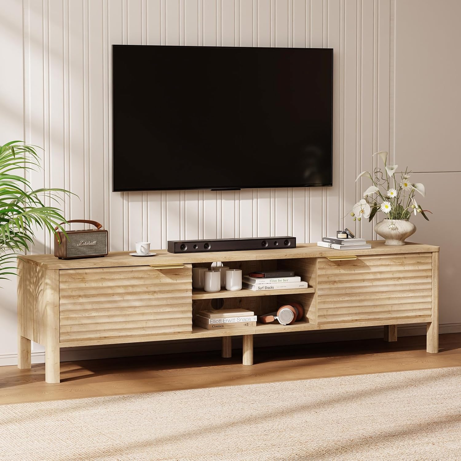 TV Stand for Living Room - up to 65 Inch TVs Mid Century Modern Entertainment Center with Storage