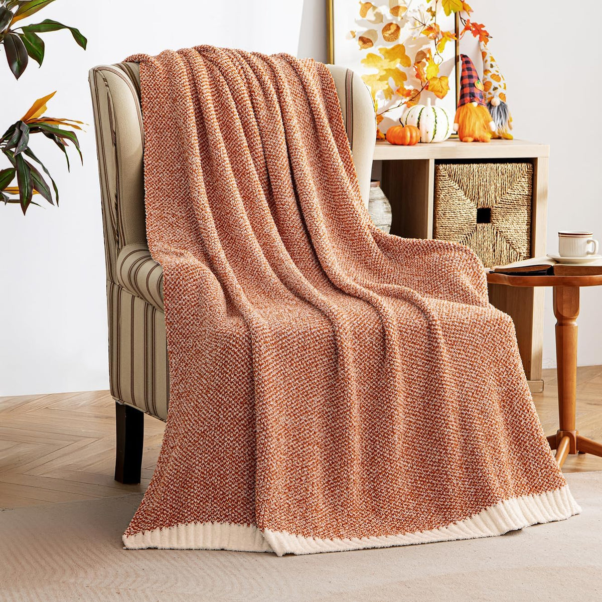 MIULEE Fall Burnt Orange Super Soft Throw Blanket for Couch, Cozy Fluffy Warm Throws Knit Blankets
