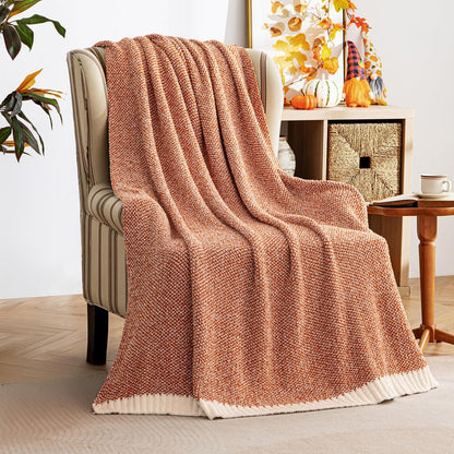 MIULEE Fall Burnt Orange Super Soft Throw Blanket for Couch, Cozy Fluffy Warm Throws Knit Blankets
