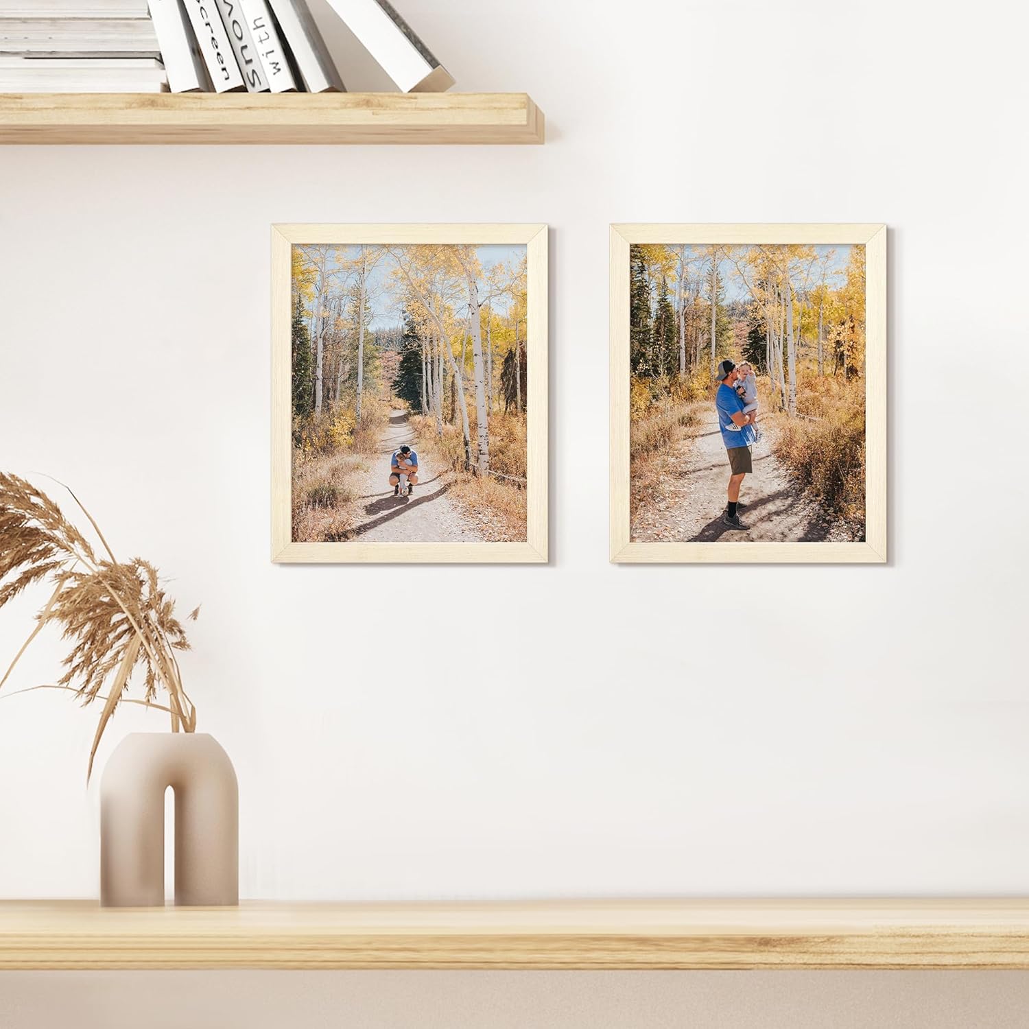 upsimples 8x10 Picture Frame, Natural Solid Wooden Picture Frames, Display 5x7 with Mat or 8 x 10