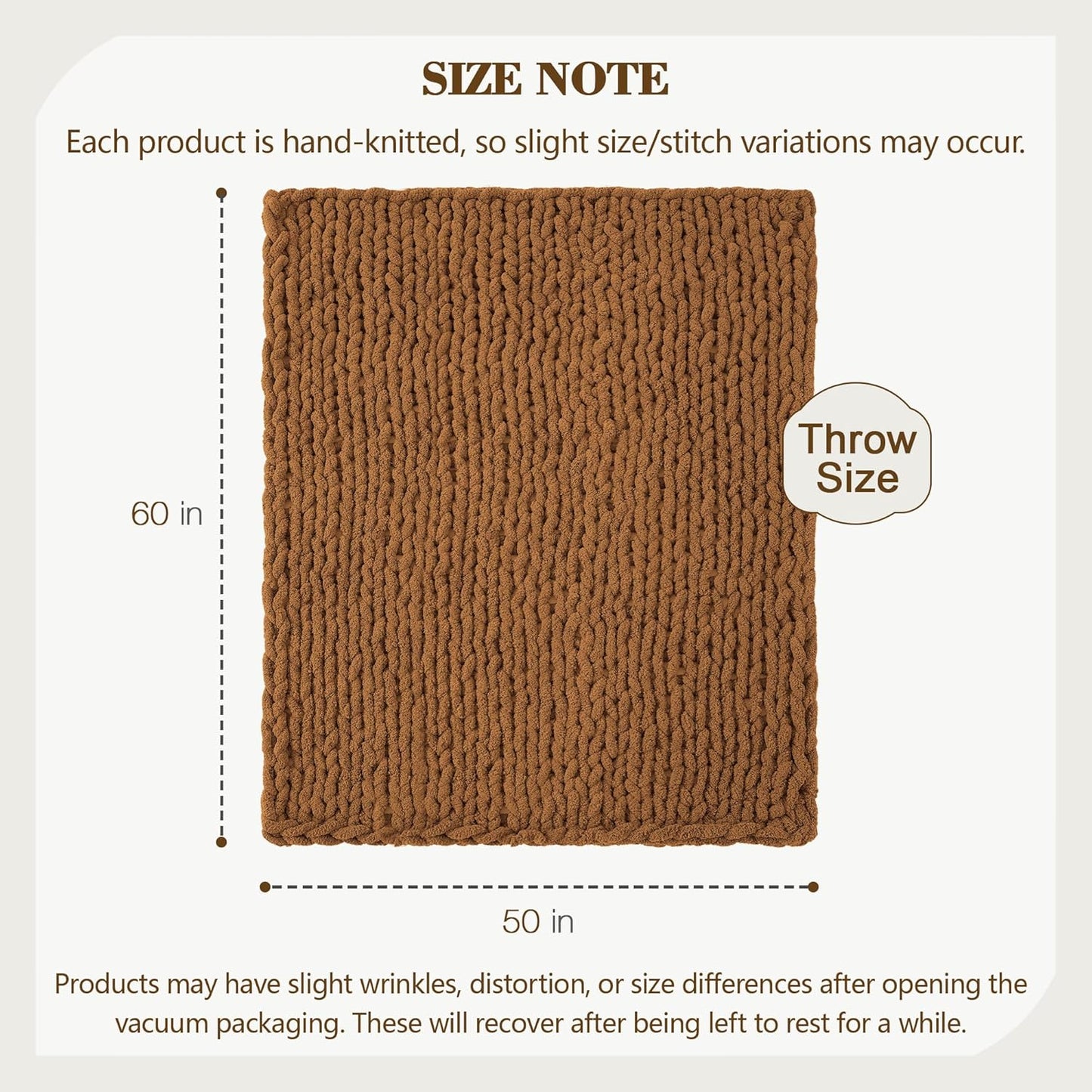 Carriediosa Chunky Knit Throw Blanket 50" X 60", 100% Hand Made Large Chenille Loop Yarn Soft