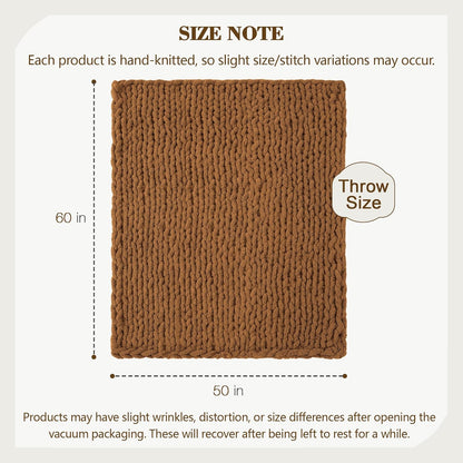 Carriediosa Chunky Knit Throw Blanket 50" X 60", 100% Hand Made Large Chenille Loop Yarn Soft