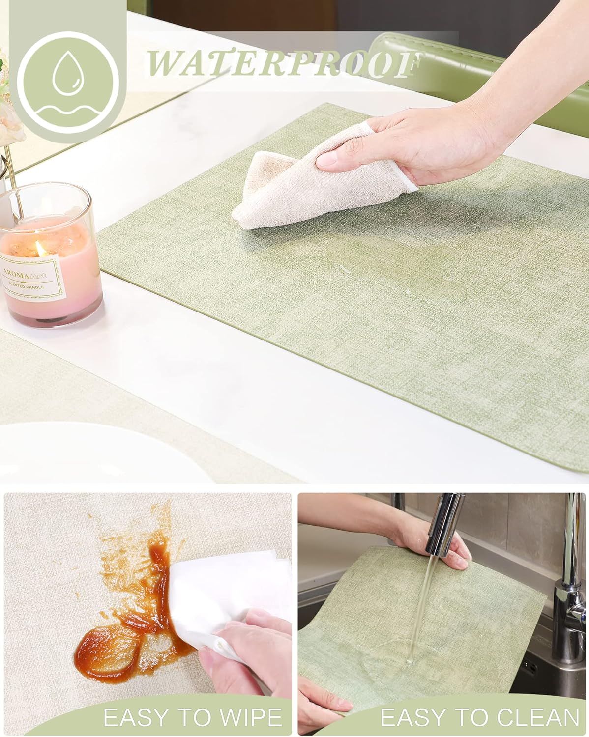 SUEH DESIGN Leather Placemats Set of 6 Reversible Table Mats Heat Resistant Waterproof No-Slip