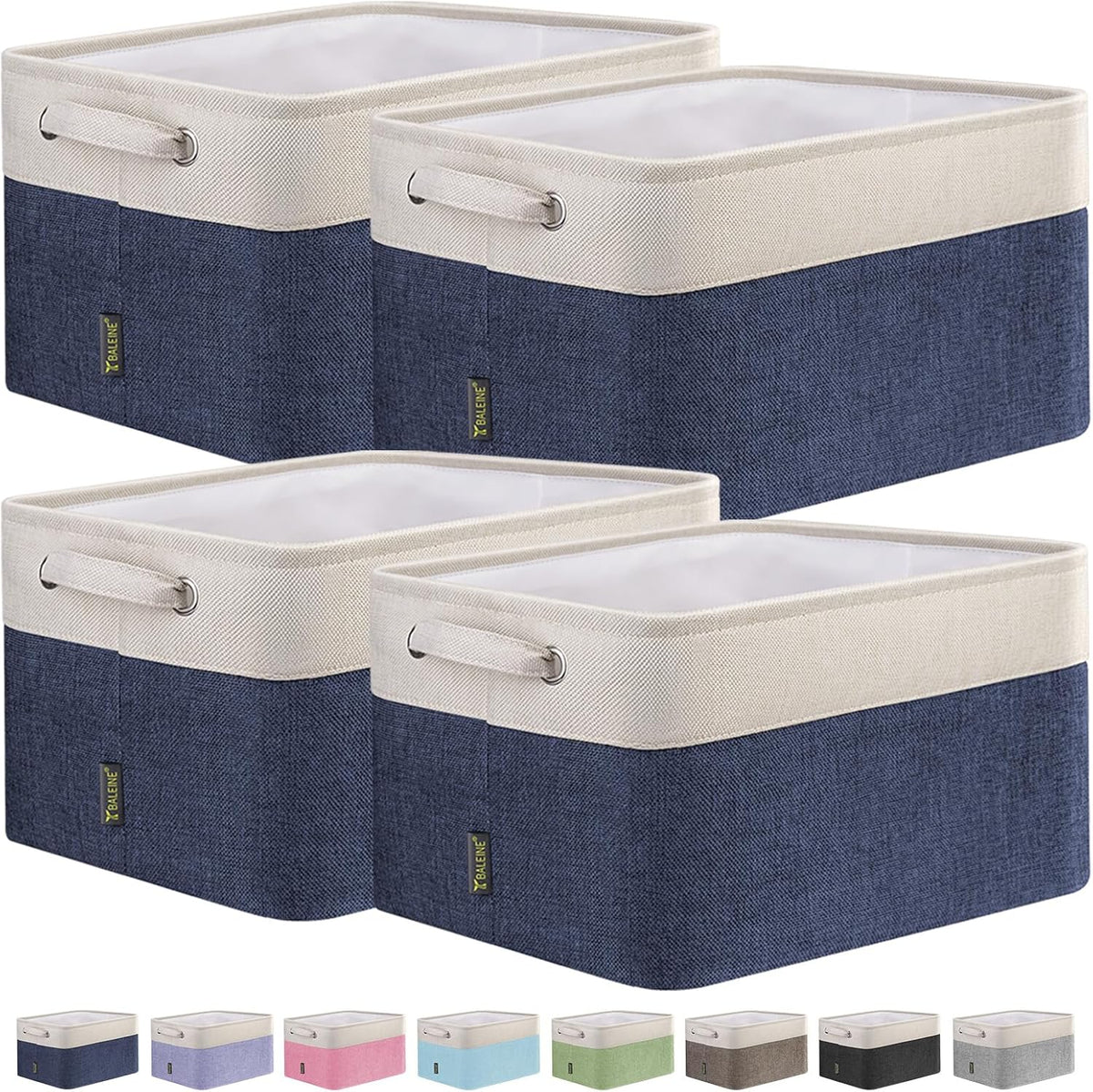 BALEINE 4 Pack Fabric Storage Bins for Shelves, Linen Storage Baskets for Organizing, Decorative