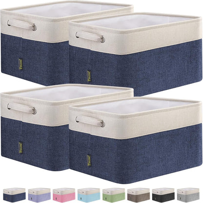 BALEINE 4 Pack Fabric Storage Bins for Shelves, Linen Storage Baskets for Organizing, Decorative