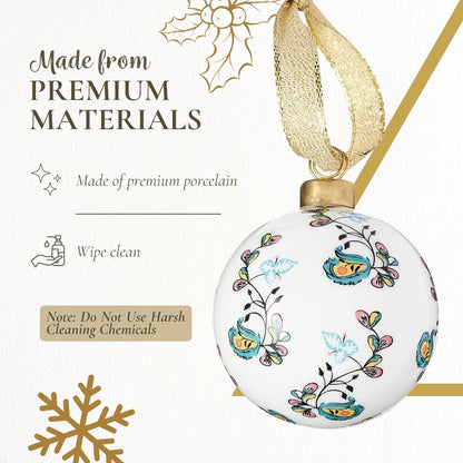 Spode Kit Kemp Psycho Sprig Yellow Bauble Christmas Bauble - Handcrafted Porcelain Festive