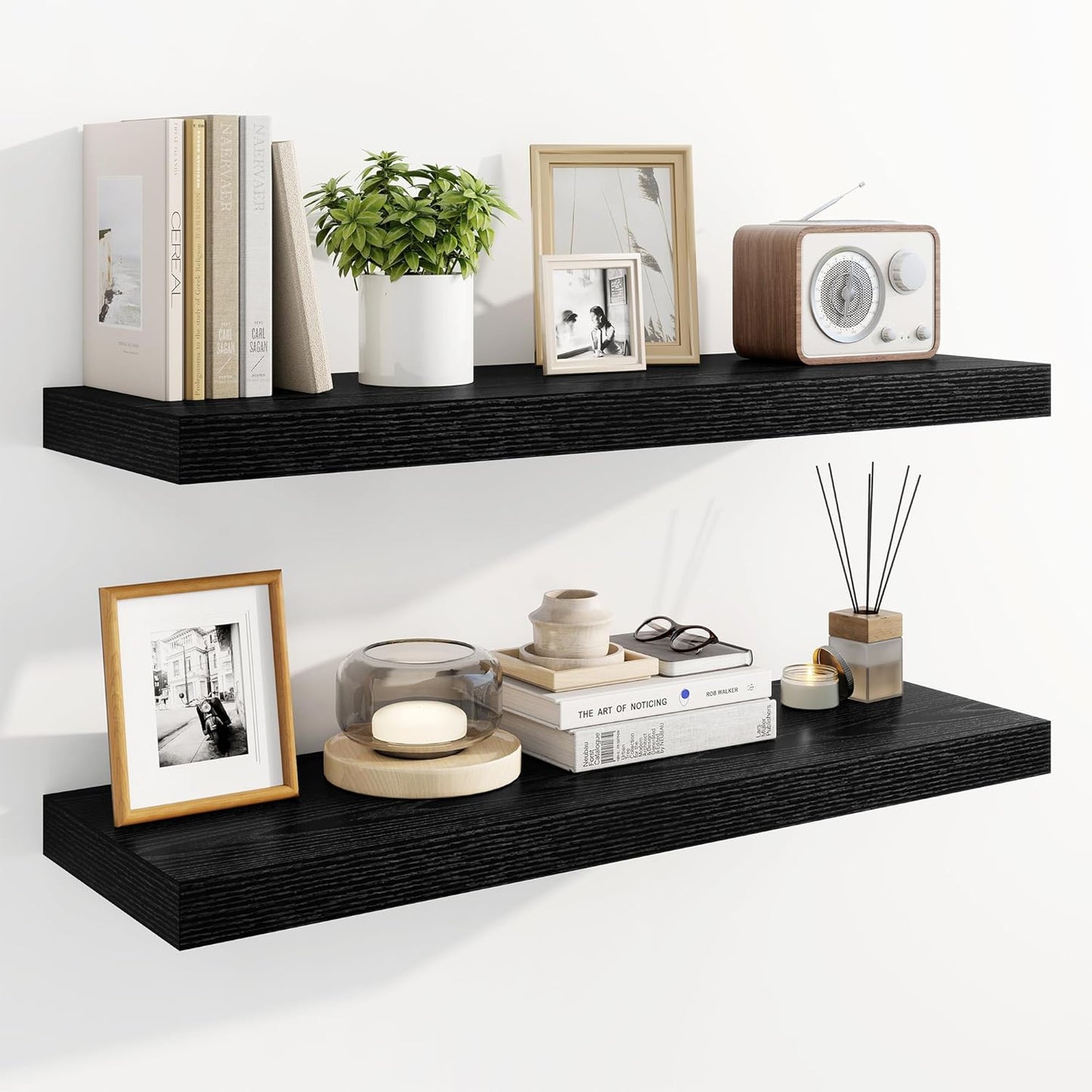 Marsmiles 31.5" Floating Shelves for Wall, Wooden Shelves with Invisible Brackets Set of 2, Rustic