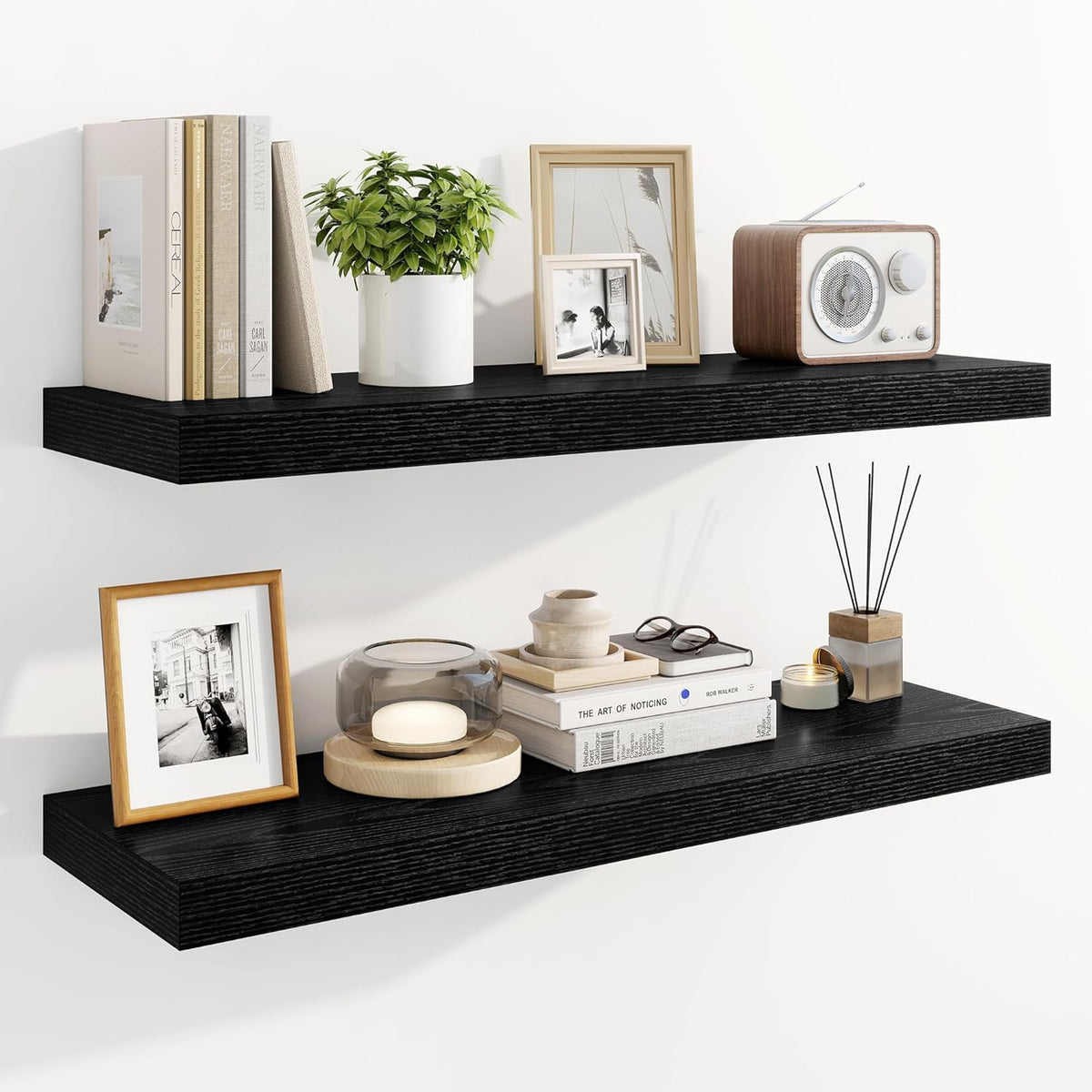 Marsmiles 31.5" Floating Shelves for Wall, Wooden Shelves with Invisible Brackets Set of 2, Rustic