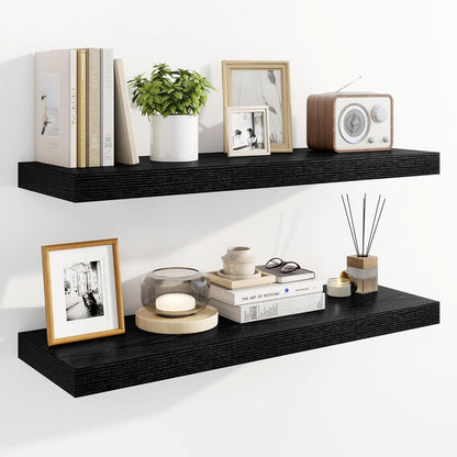 Marsmiles 31.5" Floating Shelves for Wall, Wooden Shelves with Invisible Brackets Set of 2, Rustic