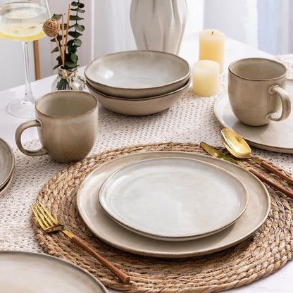 AmorArc Ceramic Dinnerware Sets,Handmade Reactive Glaze Stoneware Plates and Bowls Sets,Highly
