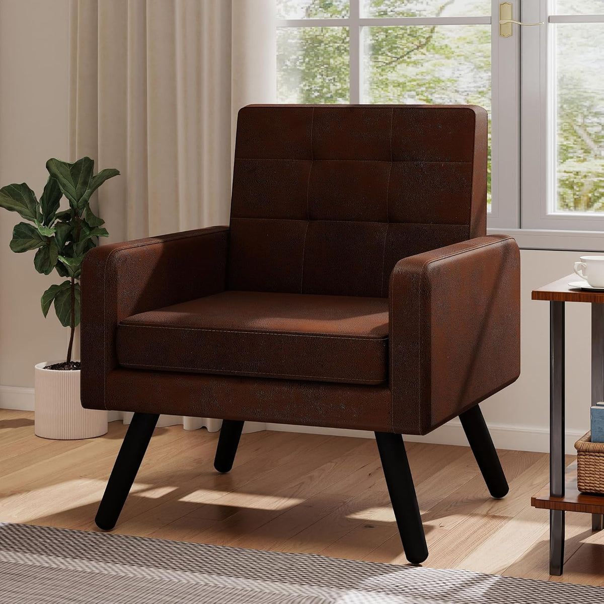 Kromax Mid-Century Modern Accent Chair for Living Room, 496 Lb. Weight Capacity, Dual Armrests