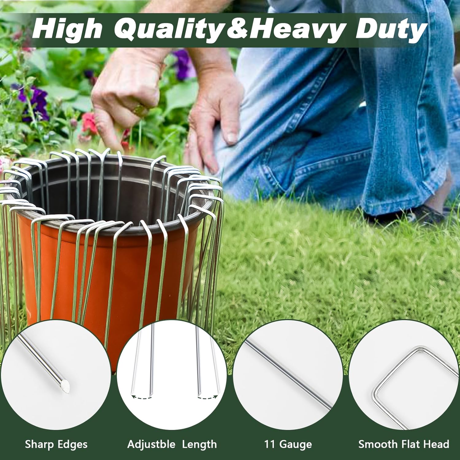 FEED GARDEN 6 Inch 300 Pack Galvanized Landscape Staples 11 Gauge Anti-Rust Garden Stakes