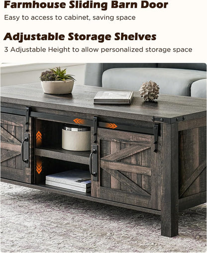 OKD 48" Farmhouse Lift Top Coffee Table with Sliding Barn Door,Rustic Center Table with Hidden