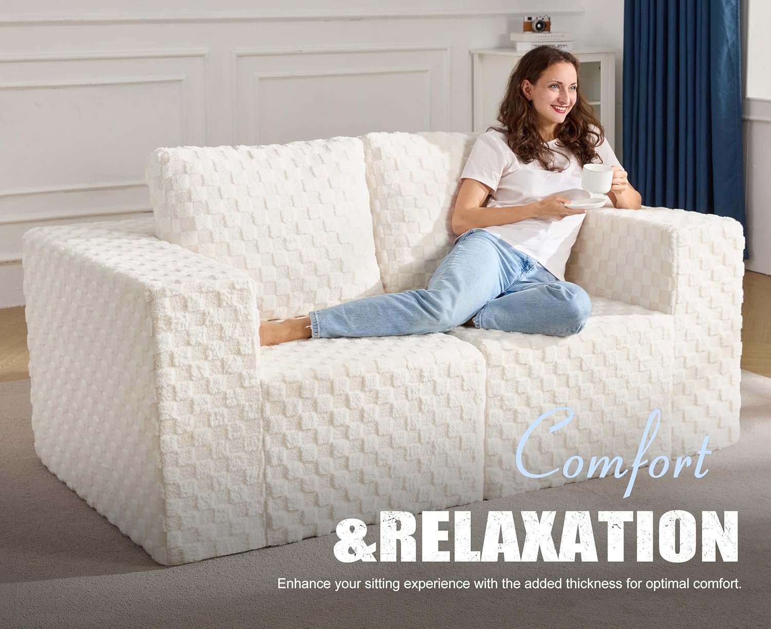 Modular Sectional Sofa 2 Seater Loveseat Modular Couch with Deep Seat Memory Foam Cloud Chair with