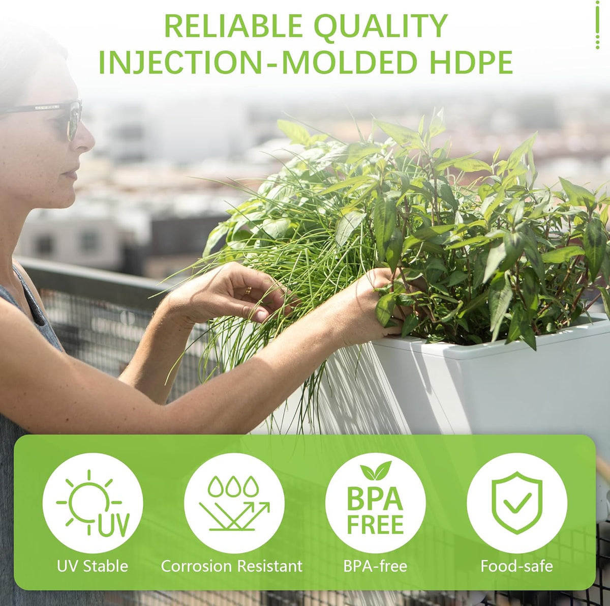 Glowpear Self Watering Railing Planter Box - 23.6", White - UV Stable, Scalable Plant Pot with