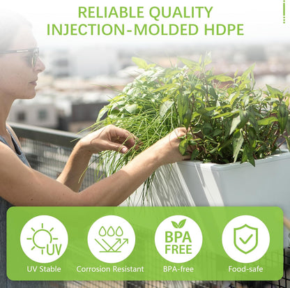 Glowpear Self Watering Railing Planter Box - 23.6", White - UV Stable, Scalable Plant Pot with