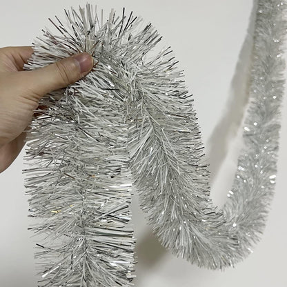 25 ft Long Roll Silver & White Tinsel Twist Garland, Shiny Metallic Foil Decorations for Halloween