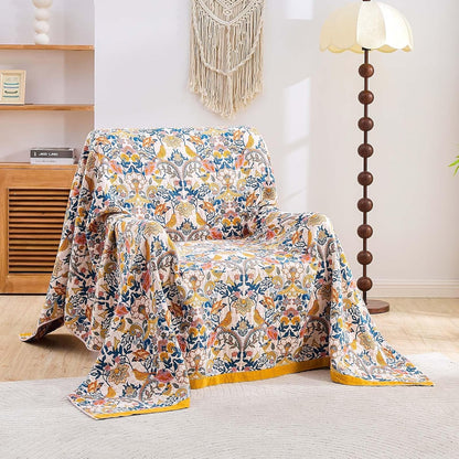 Boho Blanket Throw Quilt, 100% Cotton Soft Light Weight Throw Blankets for Summer, 90"x98"