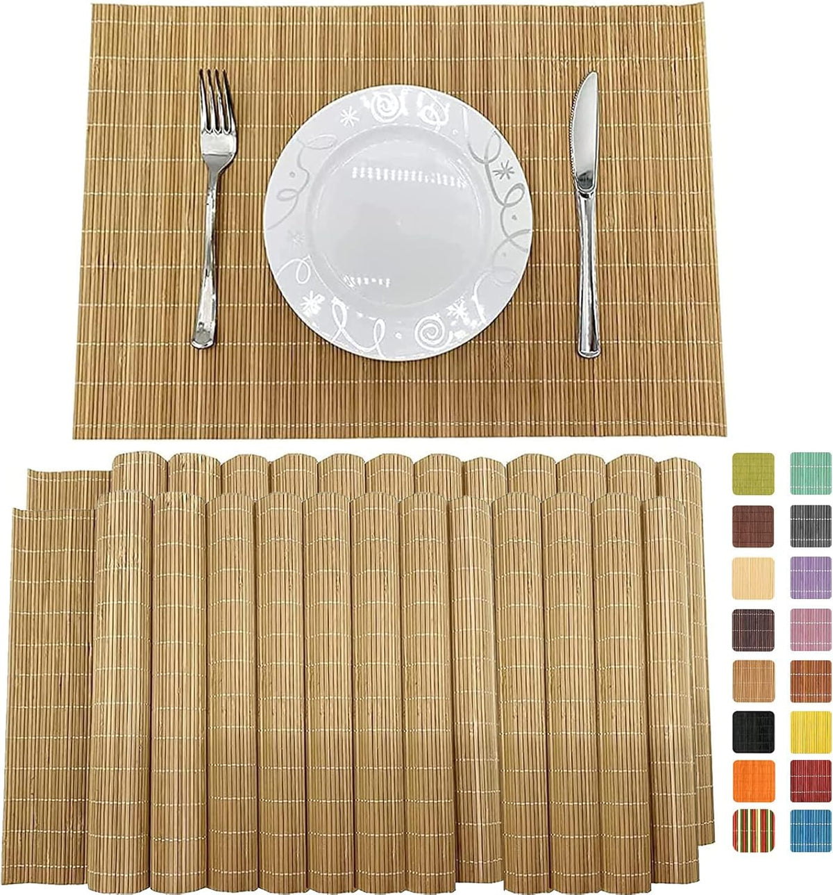 ANDSTAR Set of 24 Bamboo Placemats 17.7X11.8Inch Sushi Rolling Mat Japanese Style Bamboo Mat