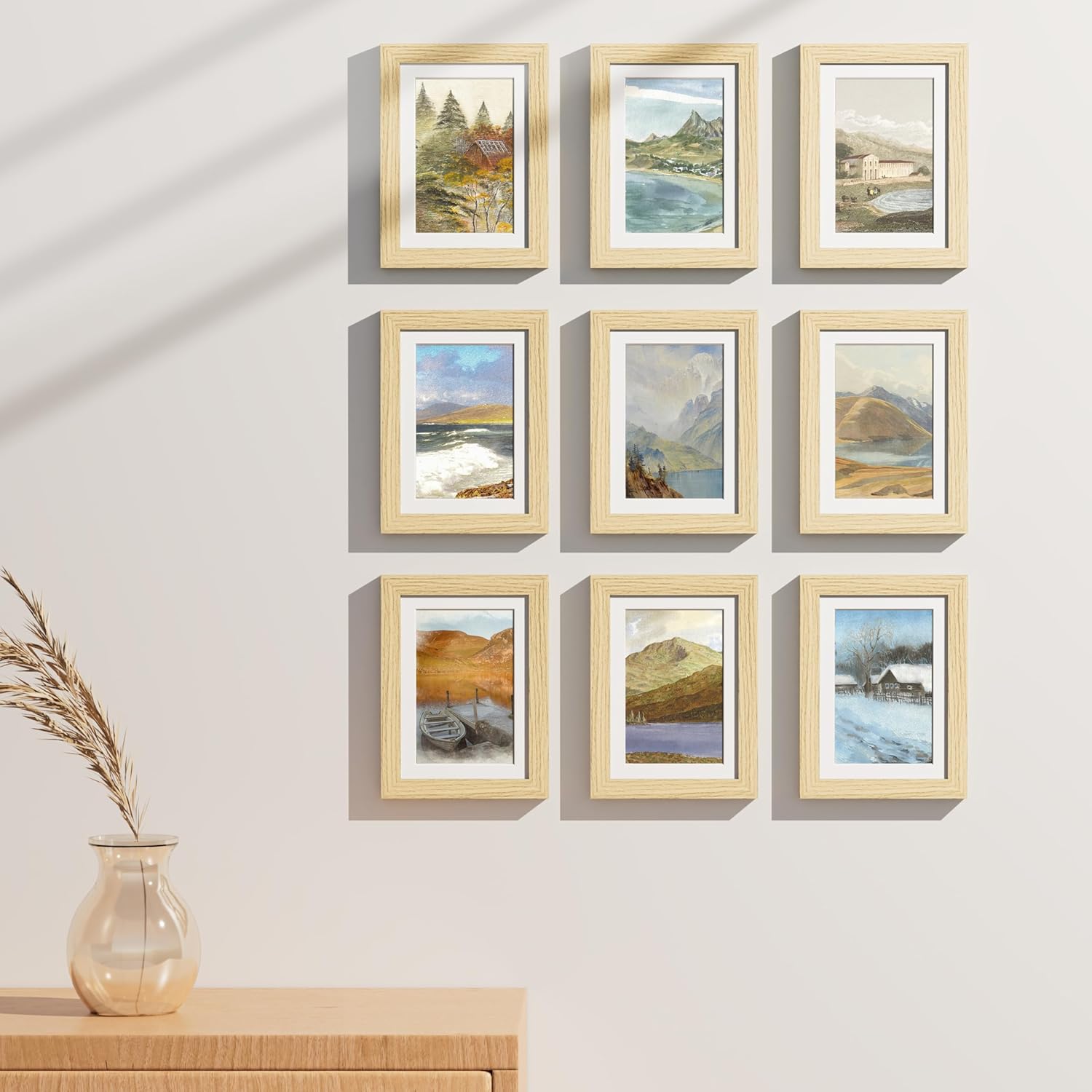 Vittanly 5x7 Picture Frames Set of 9, Shatter Resistant Plexiglass, Display 4x6 Pictures with Mat