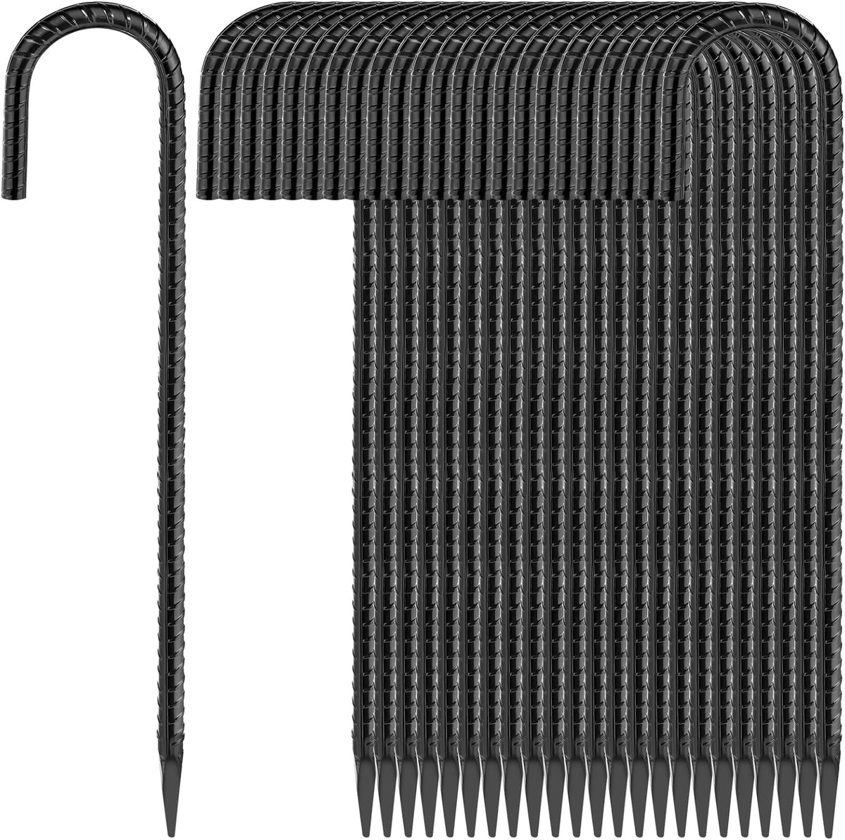 16 Inches 24-Pack J Hook Rebar Stakes Heavy Duty Tent Stakes with Chisel Point End, Steel Ground