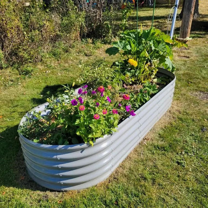 1 Pack 8x3x1.5FT Galvanized Raised Garden Bed Kit Oval Metal Ground Planter Box Outdoor Bottomless