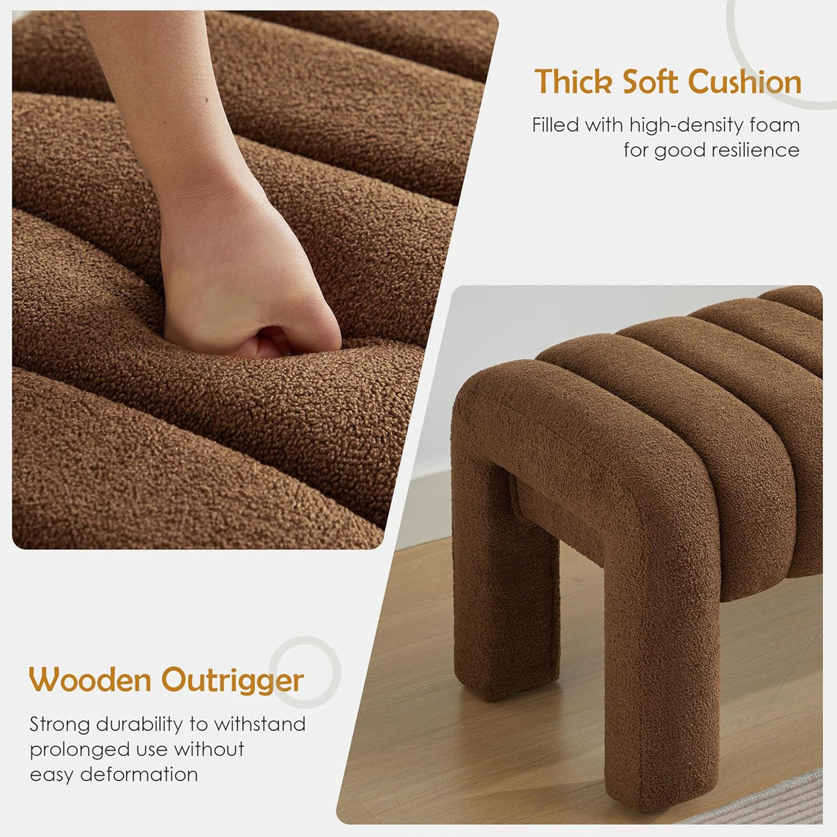 43.3" Bedroom Bench, Upholstered Entryway Bench, Modern End of Bed Ottoman with Solid Wood Legs and
