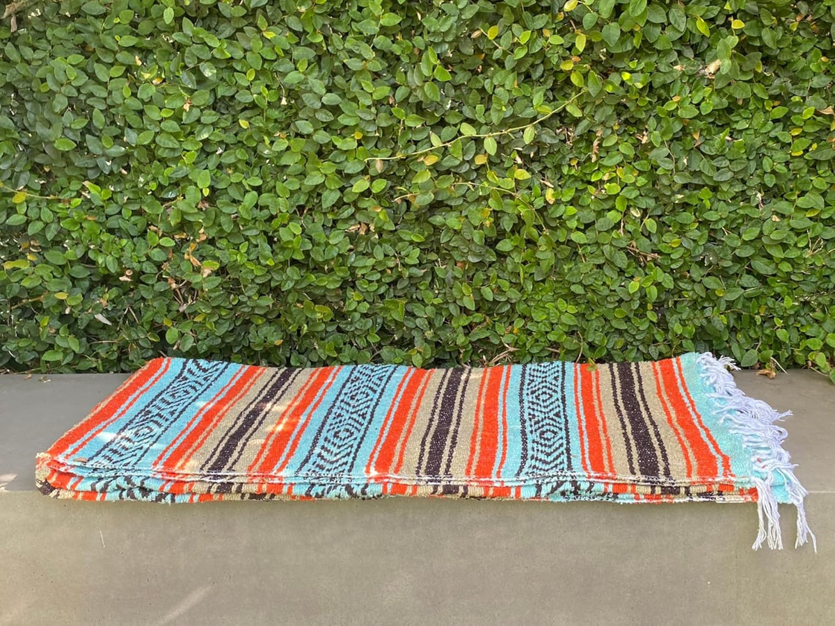 Del Mex Classic Mexican Blanket, Large Authentic Woven Falsa Throw (70"x50"), Artisan Southwest