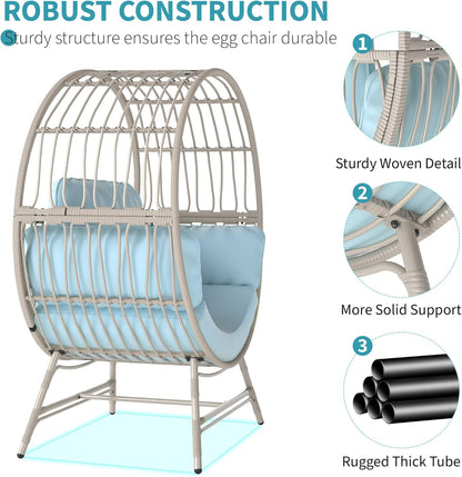 Egg Chair Outdoor Indoor, Oversized Rattan Chair with Thicken Cushion, 350LBS Capacity Wicker Patio