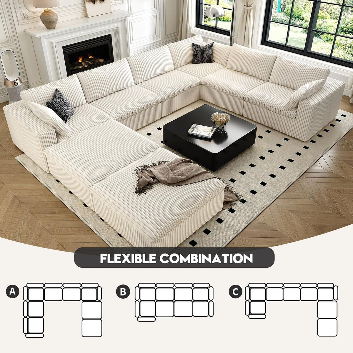 157.5" Cloud Couch Oversized Modular Sectional Sofa for Living Room,Modern Sofa with Deep Seat，8