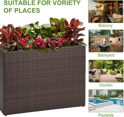 LEWIS&WAYNE Large Rectangular Block Planter Box Handmade Wicker Tall Planters for Outdoor Plants
