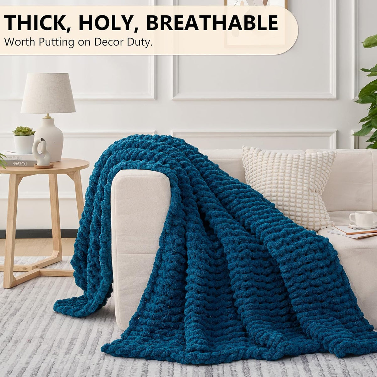 L'AGRATY Chunky Knit Blanket Throw: 80''x90'' Chenille Chunky Knitted Throw Blankets for Bed Couch