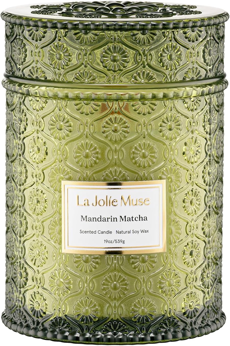 LA JOLIE MUSE Mandarin Matcha Candle - Bergamot, Matcha, Cedarwood | 19 oz Large Wooden Wick