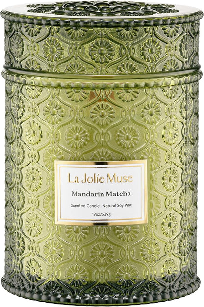 LA JOLIE MUSE Mandarin Matcha Candle - Bergamot, Matcha, Cedarwood | 19 oz Large Wooden Wick