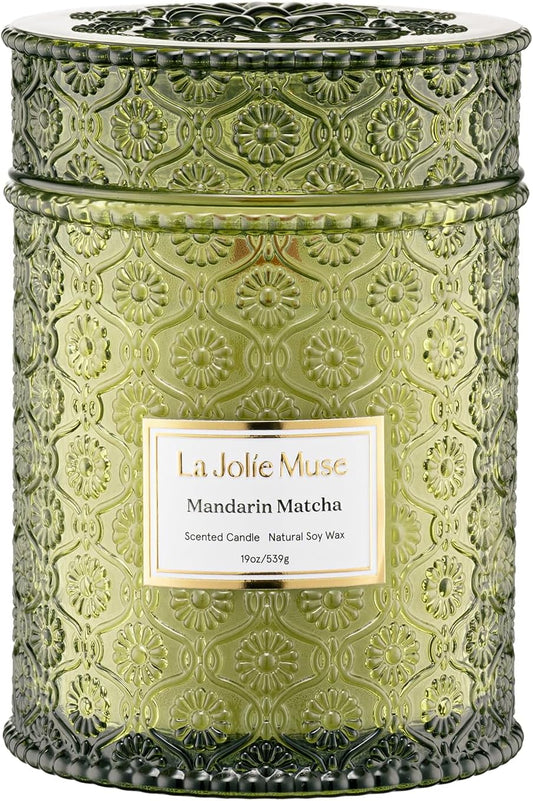 LA JOLIE MUSE Mandarin Matcha Candle - Bergamot, Matcha, Cedarwood | 19 oz Large Wooden Wick
