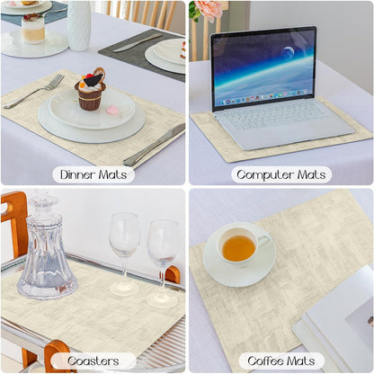 Romanstile Reversible Vinyl Placemats Set of 6, Faux Leather 100% Waterproof Oil-Proof Wipeable