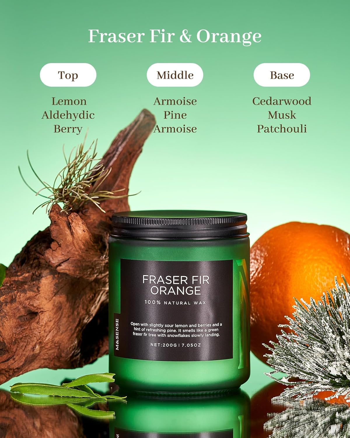 M&SENSE Fir & Orange Scented Natural Soy Wax Non Toxic Candle for Home, Cotton Wick Christmas Tree
