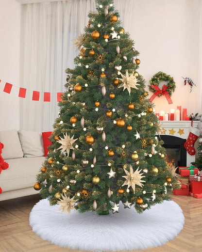 COOLWUFAN 60 Inches Christmas Tree Skirt for Xmas Tree Holiday Party Decorations White Plush (White)