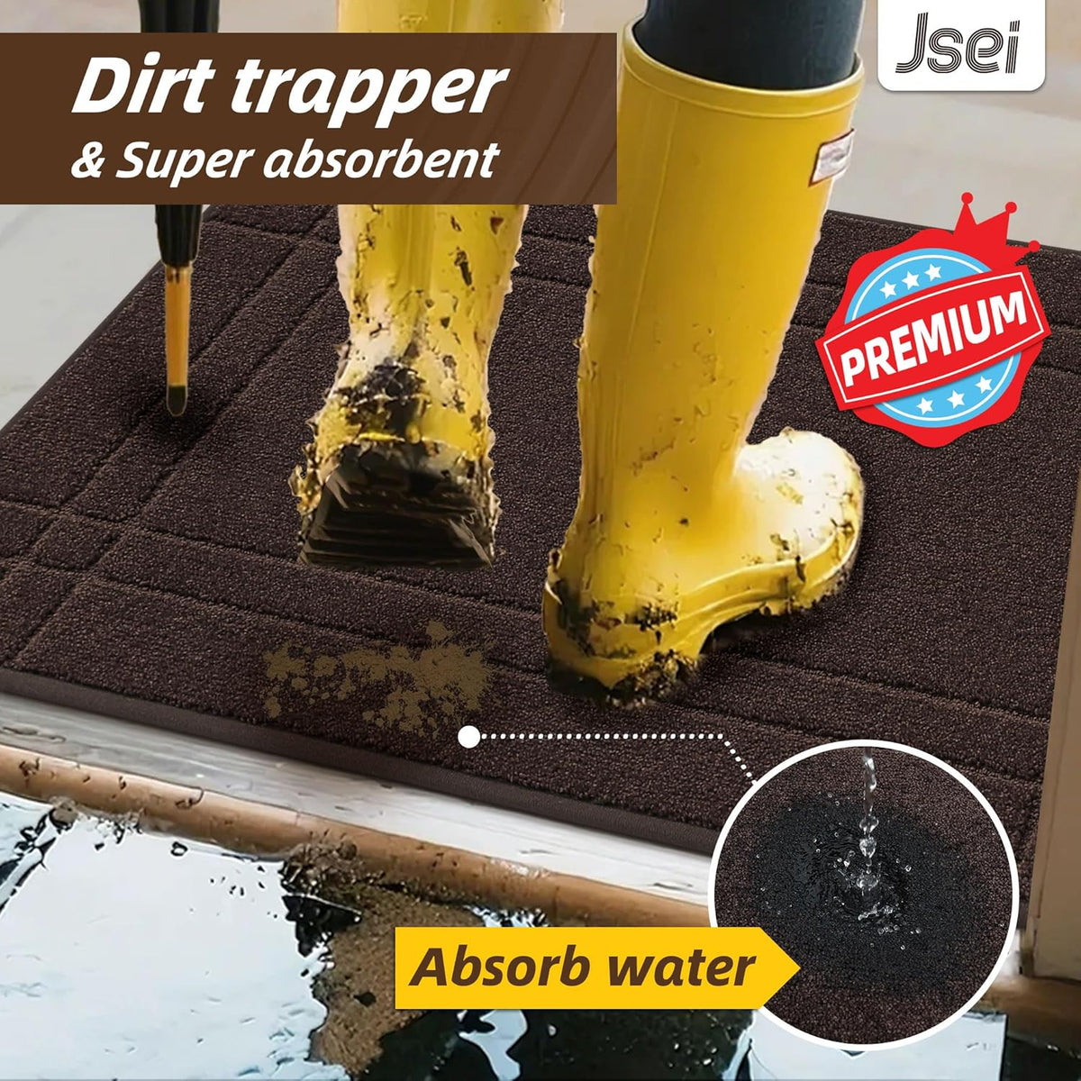 JSEI Entryway Rugs Doormat 24"x36", Non-Slip Dirt Trapper Door Mats Indoor, Washable Absorbent and